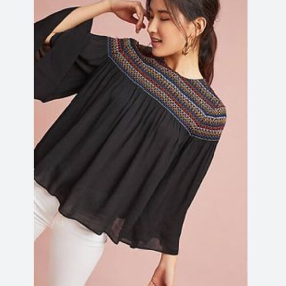 Plenty by Tracy Reese Blouse Womens Small Petite Embroidered Boho Top Shirt - Picture 1 of 6